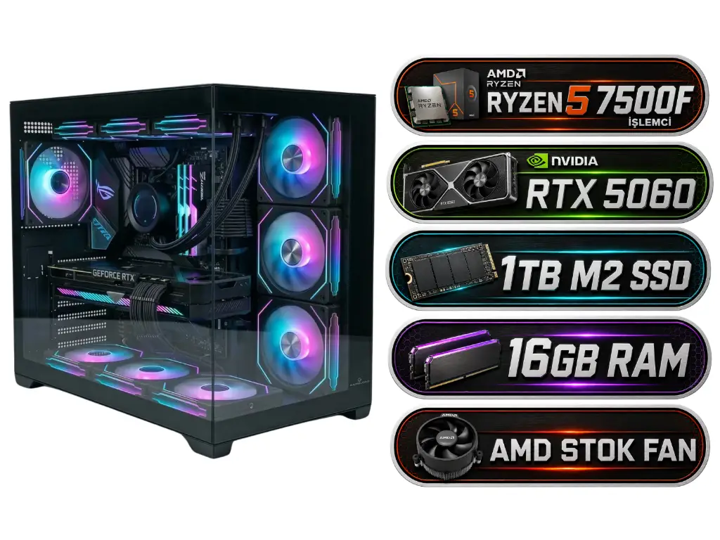 R5 7500F | RTX 5060 | 16GB Ram | 1TB M2 | Masaüstü Oyuncu Bilgisayarı | MF-41