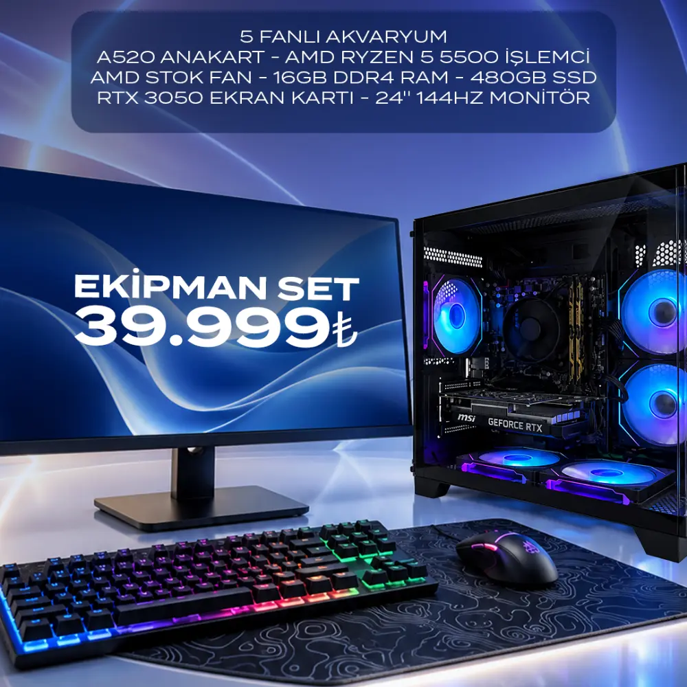 Ryzen 5 5500 İşlemci | 16GB Ram | 480GB SSD | RTX 3050 Ekran Kartı | 24'' 144Hz Monitörlü Full Set | Ekim Sonu Kampanyası - 1