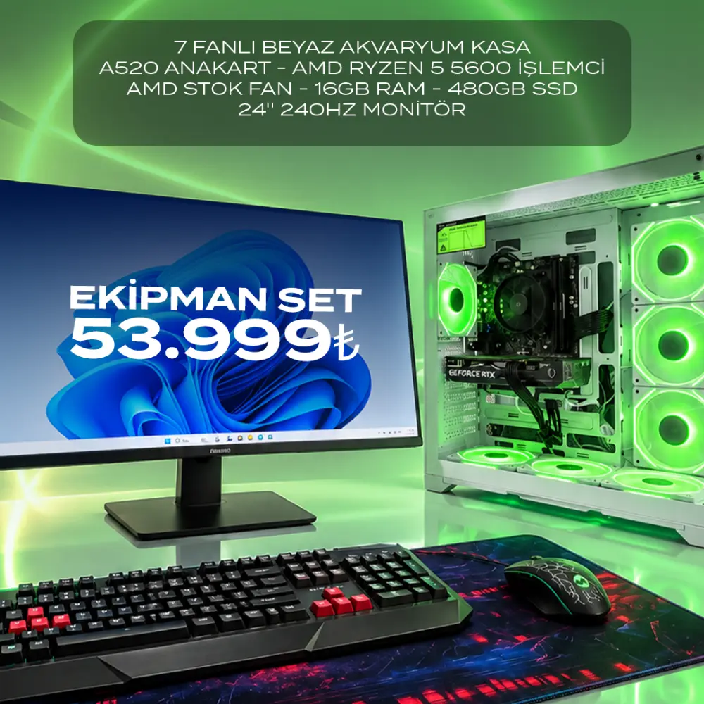 Ryzen 5 5600 İşlemci | 16GB Ram | 480GB SSD | RTX 5060 Ekran Kartı | 24'' 240Hz Monitörlü Full Set | Ekim Sonu Kampanyası - 2
