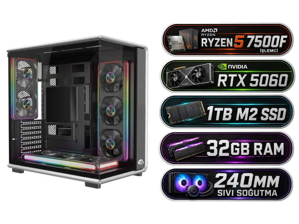 Ryzen 5 7500F | RTX 5060 | 32GB Ram | 1 TB M2 | Masaüstü Oyuncu Bilgisayarı | MF-39