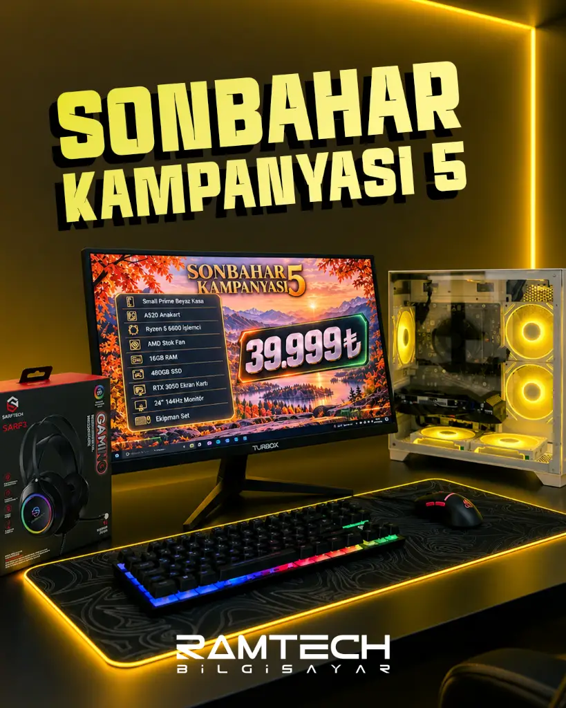 Sonbahar Kampanyası - 5 | Ryzen 5 5600 İşlemci 16GB Ram 480GB SSD RTX 3050 Ekran Kartı 24'' 144Hz Monitörlü Full Set